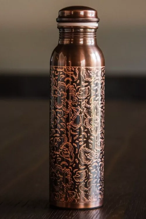 Medená fľaša na vodu 1 liter Kvety