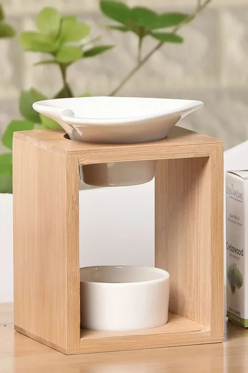 Aromalampa bambusová s porcelánovou miskou Arum