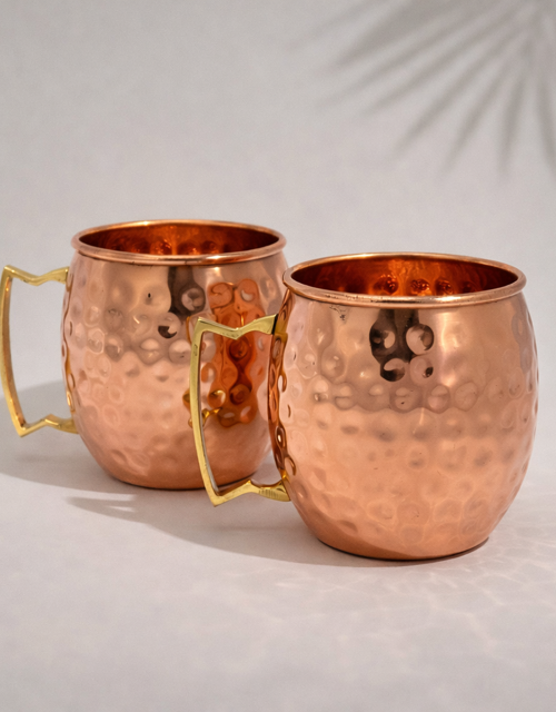 Set 2 medených hrnčekov 470 ml Tepané