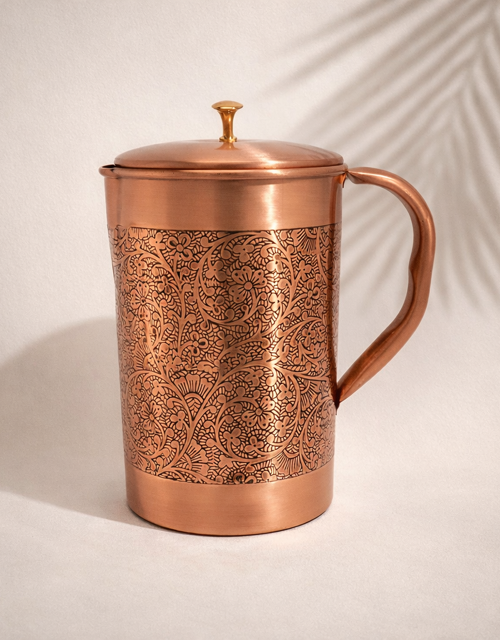 Medený džbán 2 l s vrchnákom Gravírovaný