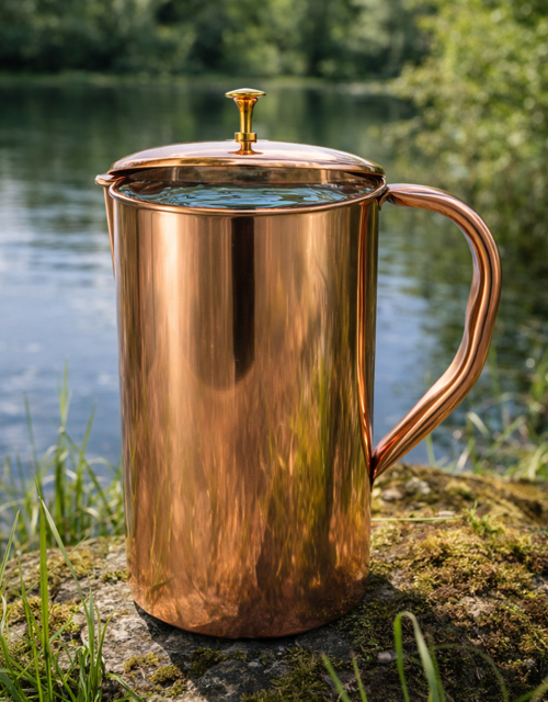 Medená kanvica na vodu s vekom 2 l Hladká