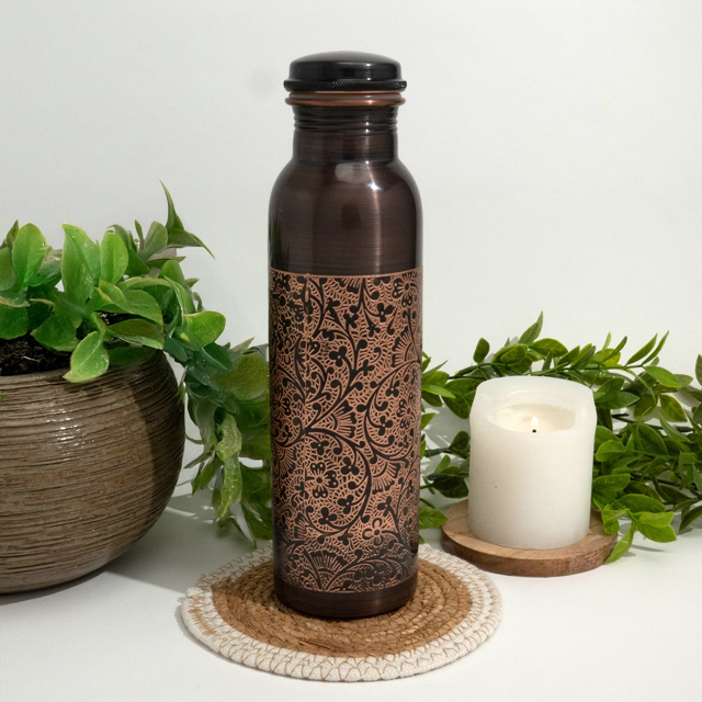 Medená fľaša Gravírovaná 950 ml čistá meď s cerifikátom Medená fľaša Gravírovaná 950 ml čistá meď s cerifikátom