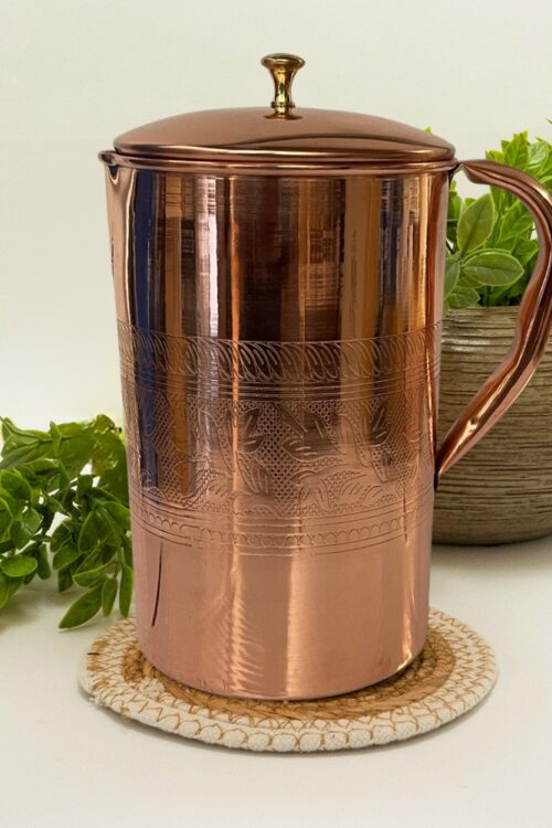 Medený robustný džbán 2 litre s kvetinovym gravíovaním